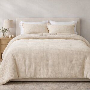 Casaluna Textured Chambray Cotton Comforter Set Full/Queen – White